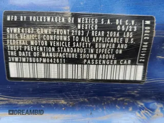 2023 Volkswagen Jetta SE with VIN 3VW7M7BU6PM042611, listed as a Copart auction lot 61238645 with Not provided miles and Salvage title. Bid and sale history available at DreamBid. Image 12.