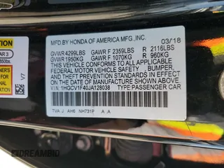 2018 Honda Accord EX with VIN 1HGCV1F40JA128038, listed as a Copart auction lot 56335995 with 109,775 mi miles and Salvage title. Bid and sale history available at DreamBid. Image 12.