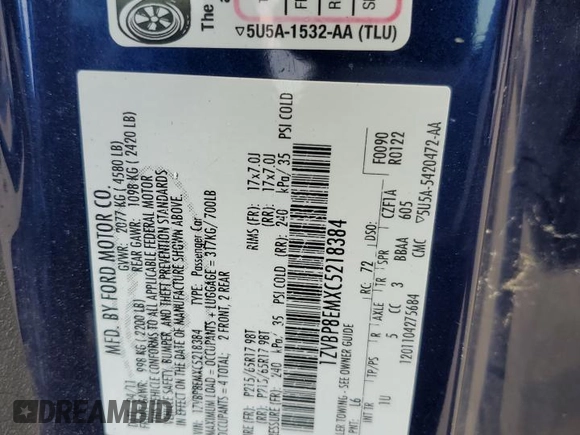2012 Ford Mustang V6 with VIN 1ZVBP8EMXC5218384, listed as a Copart auction lot 58591915 with 162,572 mi miles and Salvage title. Bid and sale history available at DreamBid. Image 12.