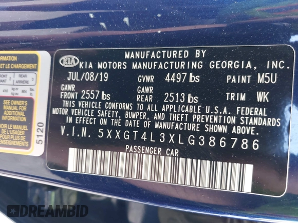 2020 Kia Optima LX с VIN 5XXGT4L3XLG386786, выставлен на аукционе IAAI как лот 42121288 с пробегом 109 213 миль миль и . История ставок и продаж доступна на DreamBid. Изображение 9.
