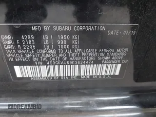 2019 Subaru Impreza Limited with VIN 4S3GKAU69K3624474, listed as a IAAI auction lot 41406263 with 55,494 mi miles and . Bid and sale history available at DreamBid. Image 9.