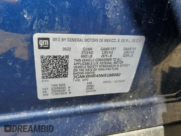 2022 Chevrolet Blazer LT z VIN 3GNKBHR45NS188982, wystawiony jako Copart lot #54539855 z przebiegiem 38 169 mil mil oraz Szkoda całkowita • Salvage title. Historia ofert i sprzedaży dostępna na DreamBid. Obrazek 13.