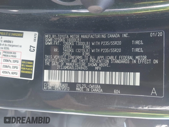 2020 Lexus RX with VIN 2T2JGMDA0LC048405, listed as a IAAI auction lot 41755505 with 62,542 mi miles. Bid and sale history available at carsss.com. Image 9.