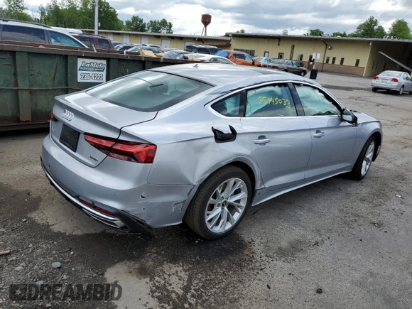 2023 Audi A5 Sportback Premium Plus with VIN WAUCBCF51PA045350, listed as a Copart auction lot 55945033 with 0 mi miles and Non Repairable. Bid and sale history available at carsss.com. Image 3.