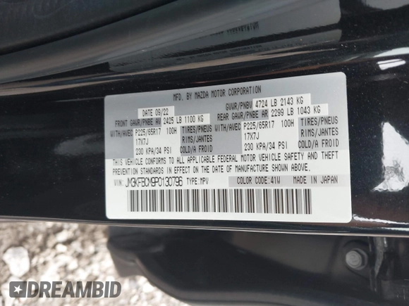 2023 Mazda CX-5 S Carbon Edition z VIN JM3KFBCM9P0130796, wystawiony jako IAAI lot #41956104 z przebiegiem 21 796 mil mil oraz . Historia ofert i sprzedaży dostępna na DreamBid. Obrazek 9.