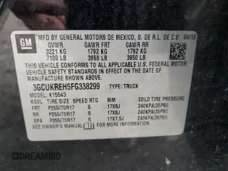 2015 Chevrolet Silverado 1500 LT with VIN 3GCUKREH5FG338299, listed as a Copart auction lot 50683905 with 184,974 mi miles and Salvage Title. Bid and sale history available at DreamBid. Image 12.