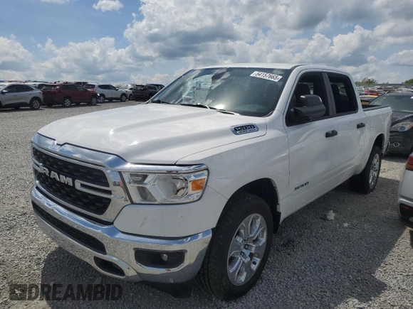 2024 Ram 1500 Big Horn z VIN 1C6SRFFTXRN163880, wystawiony jako Copart lot #54157665 z przebiegiem Nie podano mil oraz Szkoda całkowita • Salvage title. Historia ofert i sprzedaży dostępna na DreamBid. Obrazek 1.