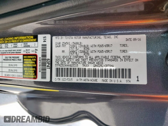 2017 Toyota Tacoma SR5 z VIN 5TFRZ5CNXHX025315, wystawiony jako Copart lot #57901395 z przebiegiem 158 197 mil mil oraz Szkoda całkowita • Salvage title. Historia ofert i sprzedaży dostępna na DreamBid. Obrazek 13.
