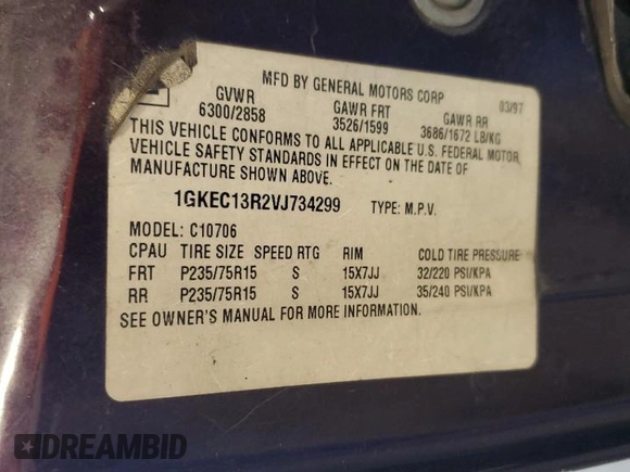 1997 GMC Yukon with VIN 1GKEC13R2VJ734299, listed as a Copart auction lot 74988224 with 225,335 mi miles and Salvage Title. Bid and sale history available at carsss.com. Image 14.