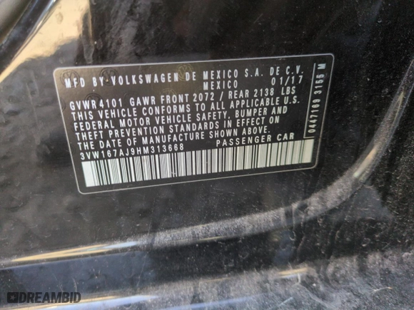 2017 Volkswagen Jetta 1.4T S with VIN 3VW167AJ9HM313668, listed as a Copart auction lot 42129995 with 113,900 mi miles and Salvage Title. Bid and sale history available at carsss.com. Image 14.