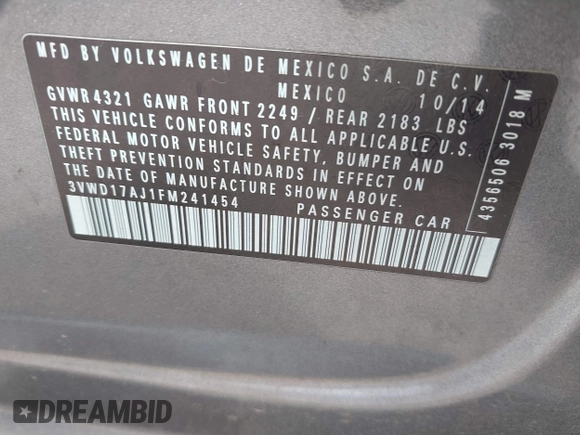 2015 Volkswagen Jetta SE z VIN 3VWD17AJ1FM241454, wystawiony jako IAAI lot #41819906 z przebiegiem 151 947 mil mil oraz . Historia ofert i sprzedaży dostępna na DreamBid. Obrazek 9.