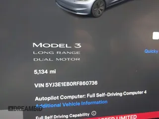 2024 Tesla Model 3 Long Range with VIN 5YJ3E1EB0RF860736, listed as a IAAI auction lot 41966827 with 5,134 mi miles and . Bid and sale history available at DreamBid. Image 16.