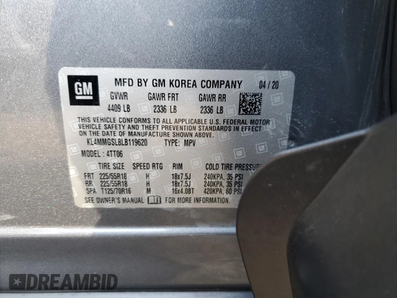 2020 Buick Encore GX Essence with VIN KL4MMGSL8LB119620, listed as a Copart auction lot 84553714 with 13,465 mi miles and Salvage title. Bid and sale history available at DreamBid. Image 13.