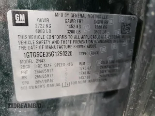 2016 GMC Canyon 4WD SLE with VIN 1GTG6CE35G1250226, listed as a Copart auction lot 45535845 with 140,227 mi miles and Salvage title. Bid and sale history available at DreamBid. Image 12.