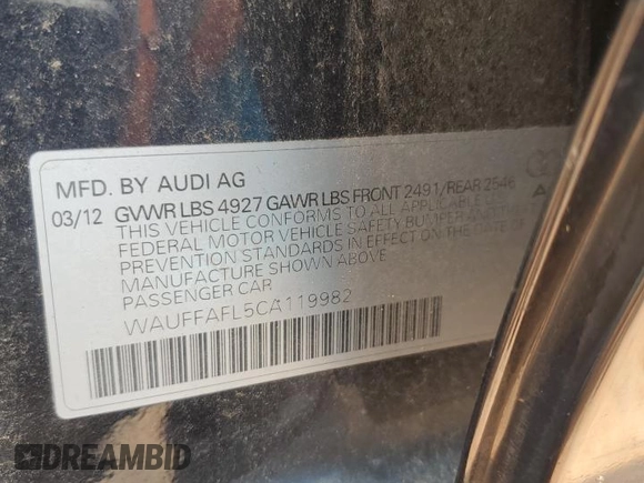 2012 Audi A4 Premium Plus с VIN WAUFFAFL5CA119982, выставлен на аукционе Copart как лот 60498885 с пробегом 137 442 миль миль и Чистый • Clean title. История ставок и продаж доступна на DreamBid. Изображение 12.