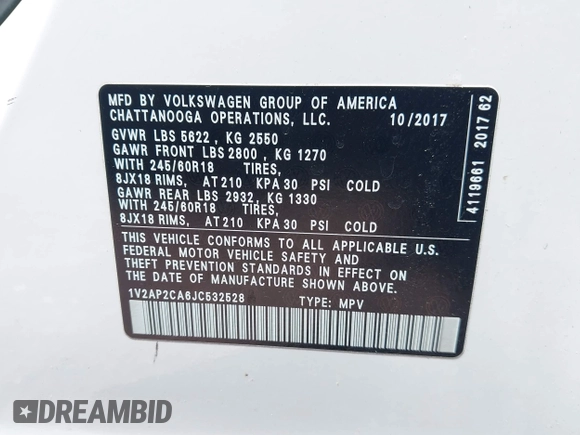 2018 Volkswagen Atlas S с VIN 1V2AP2CA6JC532528, выставлен на аукционе IAAI как лот 42264306 с пробегом 93 199 миль миль и . История ставок и продаж доступна на DreamBid. Изображение 9.