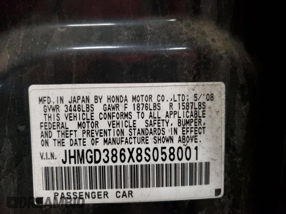 2008 Honda Fit Sport with VIN JHMGD386X8S058001, listed as a Copart auction lot 72388914 with 174,132 mi miles and Salvage Title. Bid and sale history available at carsss.com. Image 13.