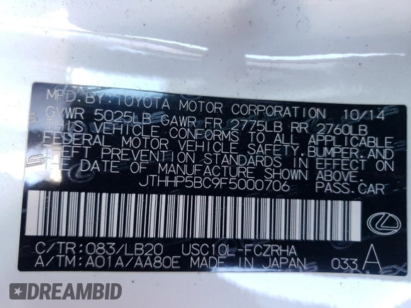 2015 Lexus RC F z VIN JTHHP5BC9F5000706, wystawiony jako Copart lot #83778104 z przebiegiem 57 949 mil mil oraz Czysty tytuł • Clean title. Historia ofert i sprzedaży dostępna na DreamBid. Obrazek 13.
