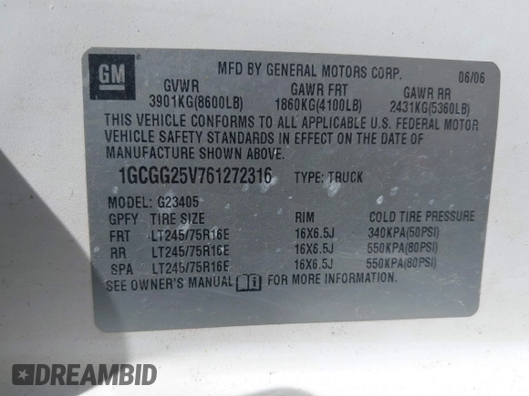2006 Chevrolet Express Cargo Van with VIN 1GCGG25V761272316, listed as a IAAI auction lot 41967324 with 336,728 mi miles. Bid and sale history available at carsss.com. Image 9.