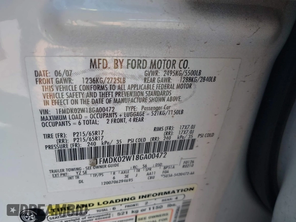2008 Ford Taurus X SEL с VIN 1FMDK02W18GA00472, выставлен на аукционе IAAI как лот 42339407 с пробегом 236 212 миль миль и . История ставок и продаж доступна на DreamBid. Изображение 9.
