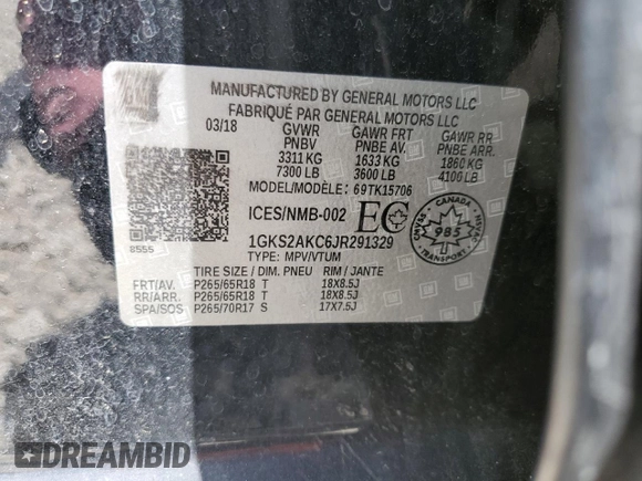 2018 GMC Yukon SLE with VIN 1GKS2AKC6JR291329, listed as a Copart auction lot 50342715 with 73,006 mi miles and Salvage Title. Bid and sale history available at carsss.com. Image 13.