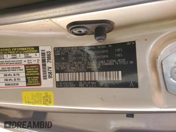 2014 Toyota Sienna Limited with VIN 5TDDK3DC2ES092332, listed as a Copart auction lot 53890385 with Not provided miles and Salvage title. Bid and sale history available at DreamBid. Image 13.