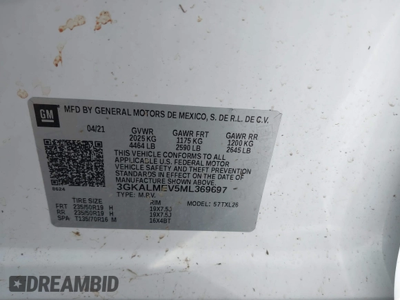 2021 GMC Terrain SLE с VIN 3GKALMEV5ML369697, выставлен на аукционе IAAI как лот 40910723 с пробегом Не указан миль и . История ставок и продаж доступна на DreamBid. Изображение 9.