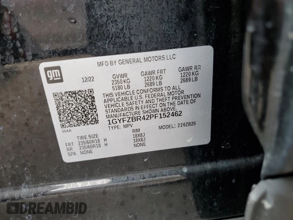 2023 Cadillac XT4 AWD Luxury with VIN 1GYFZBR42PF152462, listed as a Copart auction lot 58494825 with 35,078 mi miles and Salvage title. Bid and sale history available at DreamBid. Image 13.