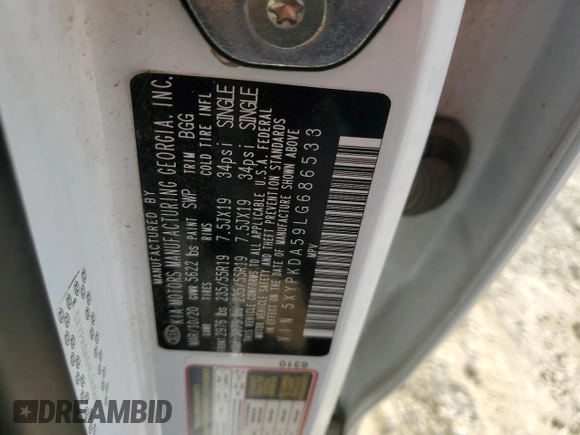 2020 Kia Sorento SX z VIN 5XYPKDA59LG686533, wystawiony jako Copart lot #75920984 z przebiegiem 84 627 mil mil oraz Szkoda całkowita • Salvage title. Historia ofert i sprzedaży dostępna na DreamBid. Obrazek 15.