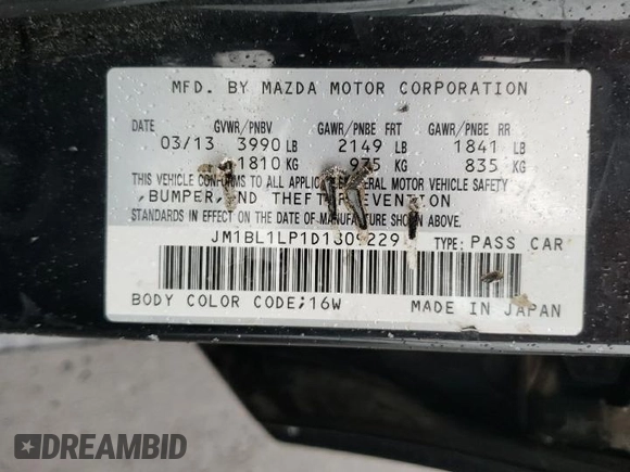 2013 Mazda 3 i Touring with VIN JM1BL1LP1D1809229, listed as a Copart auction lot 55988515 with 125,006 mi miles and Salvage title. Bid and sale history available at DreamBid. Image 13.