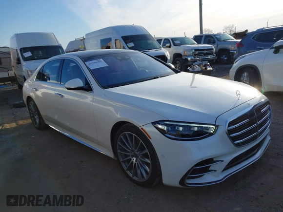 2022 Mercedes-Benz S-Class S 500 with VIN W1K6G6DB4NA125708, listed as a IAAI auction lot 41596381 with 81,102 mi miles. Bid and sale history available at carsss.com. Image 1.