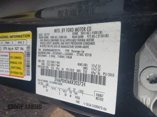 2019 Ford Fusion SE with VIN 3FA6P0HD6KR203724, listed as a IAAI auction lot 41921200 with 95,459 mi miles. Bid and sale history available at carsss.com. Image 9.