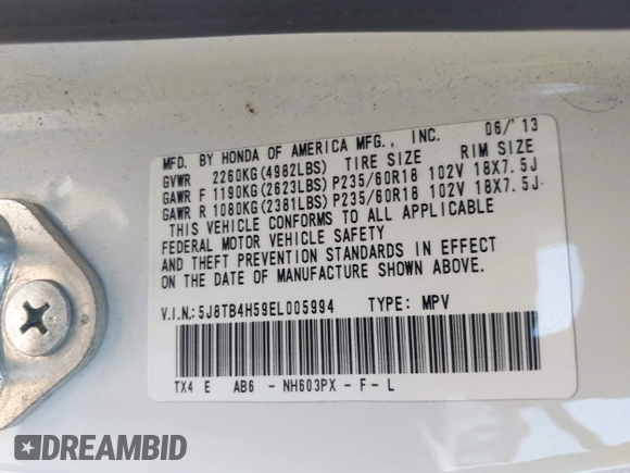 2014 Acura RDX Technology with VIN 5J8TB4H59EL005994, listed as a IAAI auction lot 42060158 with 148,863 mi miles and . Bid and sale history available at DreamBid. Image 9.