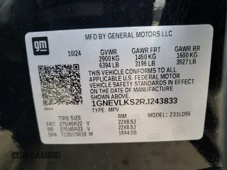 2024 Chevrolet Traverse AWD RS with VIN 1GNEVLKS2RJ243833, listed as a Copart auction lot 87878775 with 1,338 mi miles and Salvage Title. Bid and sale history available at carsss.com. Image 15.