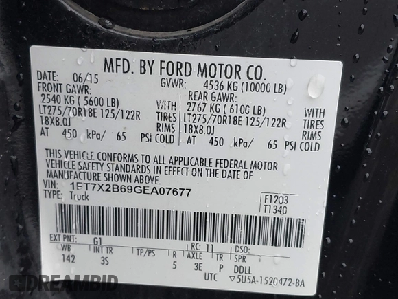 2016 Ford Super Duty F-250 SRW XLT with VIN 1FT7X2B69GEA07677, listed as a IAAI auction lot 41776279 with 72,148 mi miles. Bid and sale history available at carsss.com. Image 9.