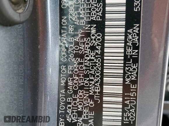 2006 Lexus ES 350 with VIN JTHBA30G265144700, listed as a Copart auction lot 54317285 with 218,375 mi miles and Salvage Title. Bid and sale history available at DreamBid. Image 13.