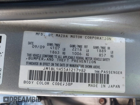 2010 Mazda 3 S Grand Touring with VIN JM1BL1H55A1217982, listed as a IAAI auction lot 41751669 with 167,262 mi miles and . Bid and sale history available at DreamBid. Image 9.