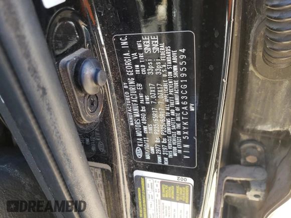 2012 Kia Sorento LX with VIN 5XYKTCA63CG195594, listed as a Copart auction lot 43026195 with Not Provided miles and Salvage Title. Bid and sale history available at DreamBid. Image 14.