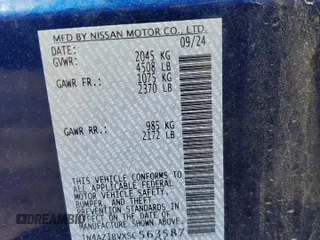 2025 Nissan LEAF S z VIN 1N4AZ1BVXSC563587, wystawiony jako Copart lot #56487085 z przebiegiem 2 886 mil mil oraz Szkoda całkowita • Salvage title. Historia ofert i sprzedaży dostępna na DreamBid. Obrazek 12.