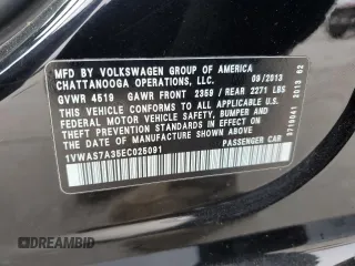 2014 Volkswagen Passat S with VIN 1VWAS7A35EC025091, listed as a Copart auction lot 41973605 with 86,497 mi miles and Salvage Title. Bid and sale history available at carsss.com. Image 12.