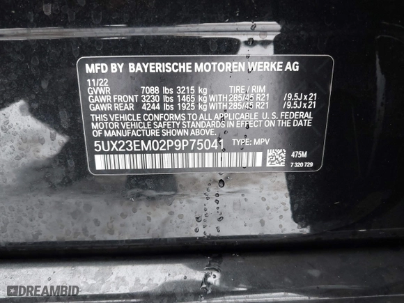 2023 BMW X7 xDrive40i with VIN 5UX23EM02P9P75041, listed as a IAAI auction lot 41563740 with 1 mi miles. Bid and sale history available at carsss.com. Image 9.