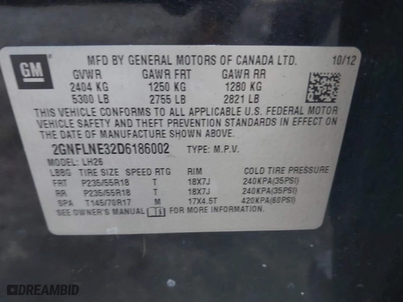 2013 Chevrolet Equinox LT with VIN 2GNFLNE32D6186002, listed as a IAAI auction lot 41440837 with 162,275 mi miles. Bid and sale history available at carsss.com. Image 9.