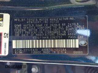 2020 Toyota Camry SE z VIN 4T1G11AK8LU362751, wystawiony jako IAAI lot #42322858 z przebiegiem 105 175 mil mil oraz . Historia ofert i sprzedaży dostępna na DreamBid. Obrazek 9.