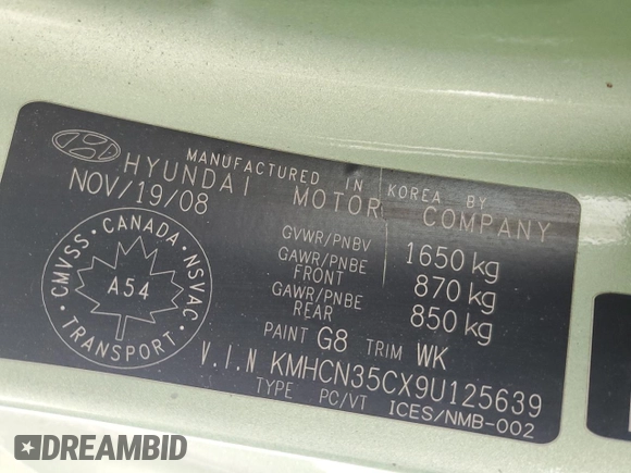 2009 Hyundai Accent Man L with VIN KMHCN35CX9U125639, listed as a Copart auction lot 42422965 with 325,113 mi miles and Clean Title. Bid and sale history available at carsss.com. Image 13.