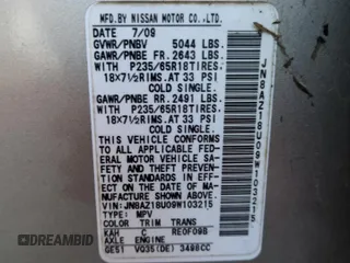 2009 Nissan Murano SL with VIN JN8AZ18U09W103215, listed as a Copart auction lot 74713684 with 0 mi miles and Salvage Title. Bid and sale history available at carsss.com. Image 14.
