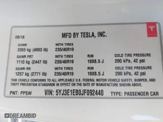 2018 Tesla Model 3 Long Range Battery with VIN 5YJ3E1EB0JF092440, listed as a IAAI auction lot 41881209 with 74,818 mi miles. Bid and sale history available at carsss.com. Image 9.