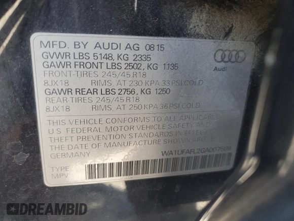 2016 Audi allroad Premium Plus with VIN WA1UFAFL2GA007506, listed as a Copart auction lot 74493064 with 101,579 mi miles and Salvage Title. Bid and sale history available at carsss.com. Image 12.