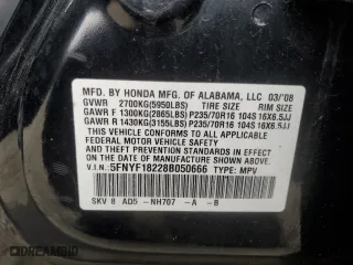 2008 Honda Pilot VP with VIN 5FNYF18228B050666, listed as a Copart auction lot 47867955 with 0 mi miles and Clean Title. Bid and sale history available at carsss.com. Image 13.