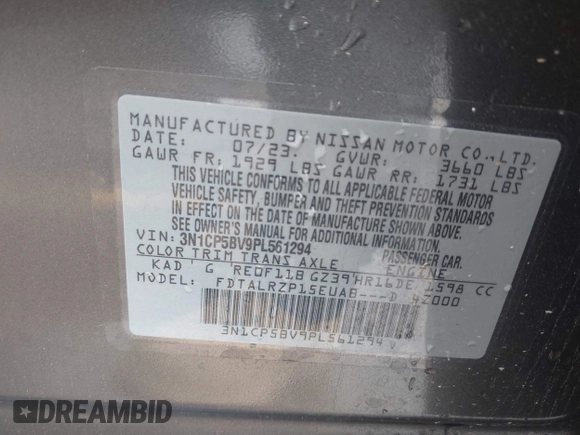 2023 Nissan Kicks S z VIN 3N1CP5BV9PL561294, wystawiony jako IAAI lot #42150962 z przebiegiem 15 900 mil mil oraz . Historia ofert i sprzedaży dostępna na DreamBid. Obrazek 9.