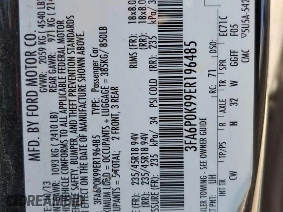 2014 Ford Fusion Titanium with VIN 3FA6P0K99ER196485, listed as a Copart auction lot 48334925 with 202,655 mi miles and Salvage Title. Bid and sale history available at carsss.com. Image 14.